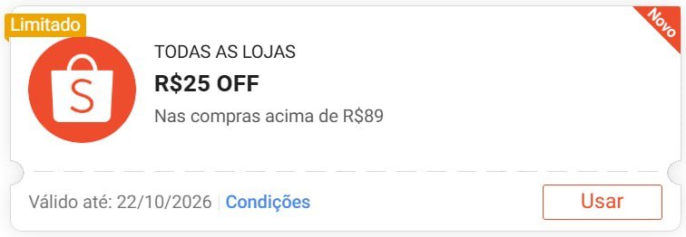 Cupom Shopee R$ 20 OFF em R$ 89