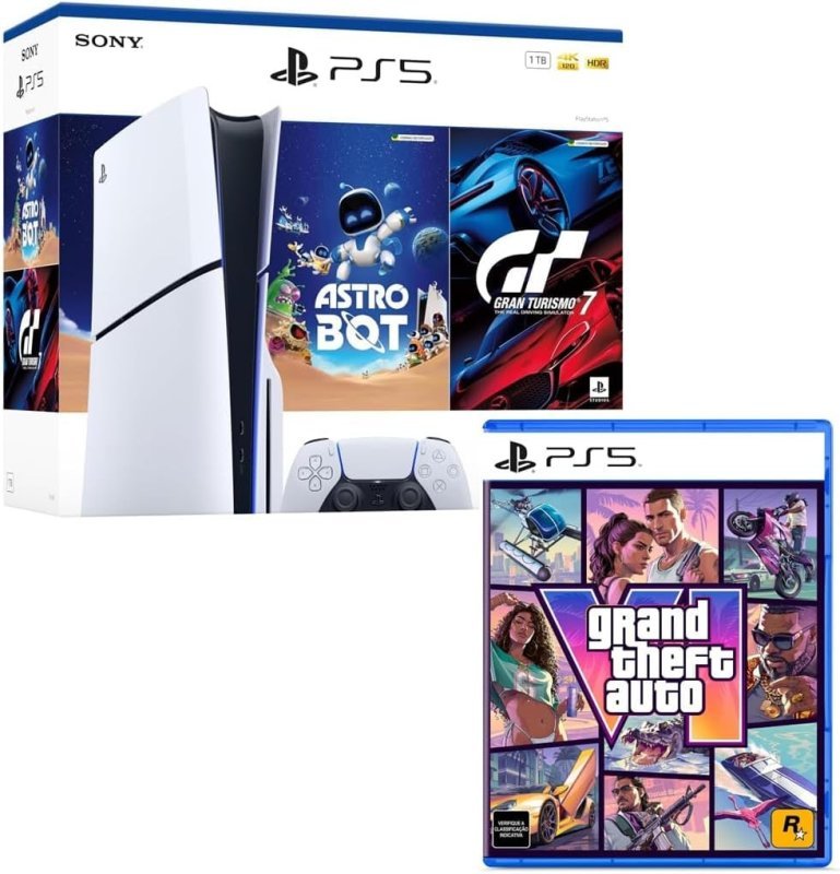 Bundle GTA VI + PlayStation 5 com Leitor Pacote Astro Bot e Gran Turismo 7