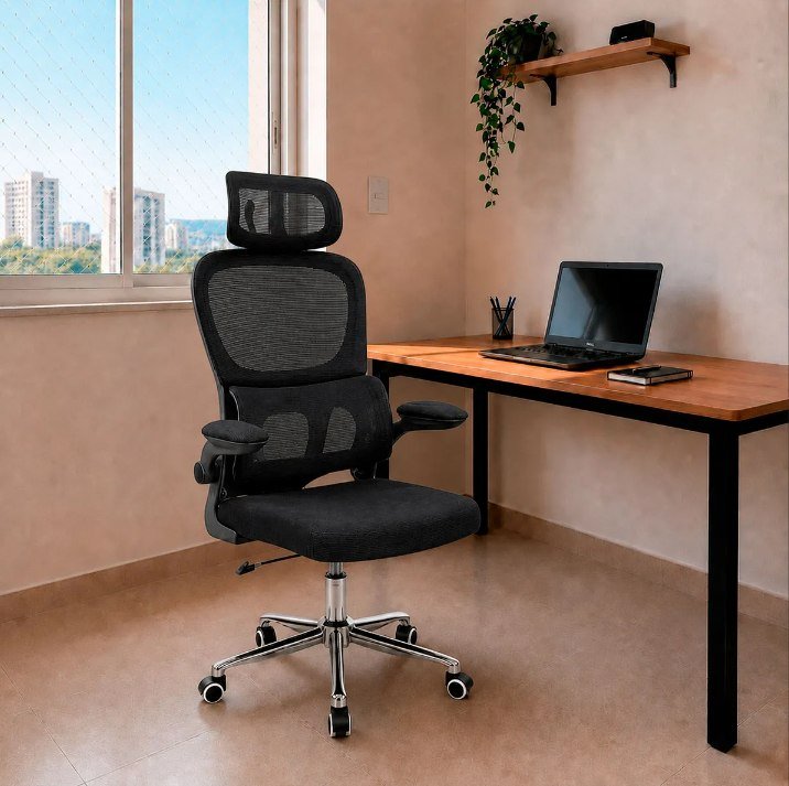 Cadeira Escritório Ergonômica Preta Atlanta Apoio Lombar 3d + Frete Grátis