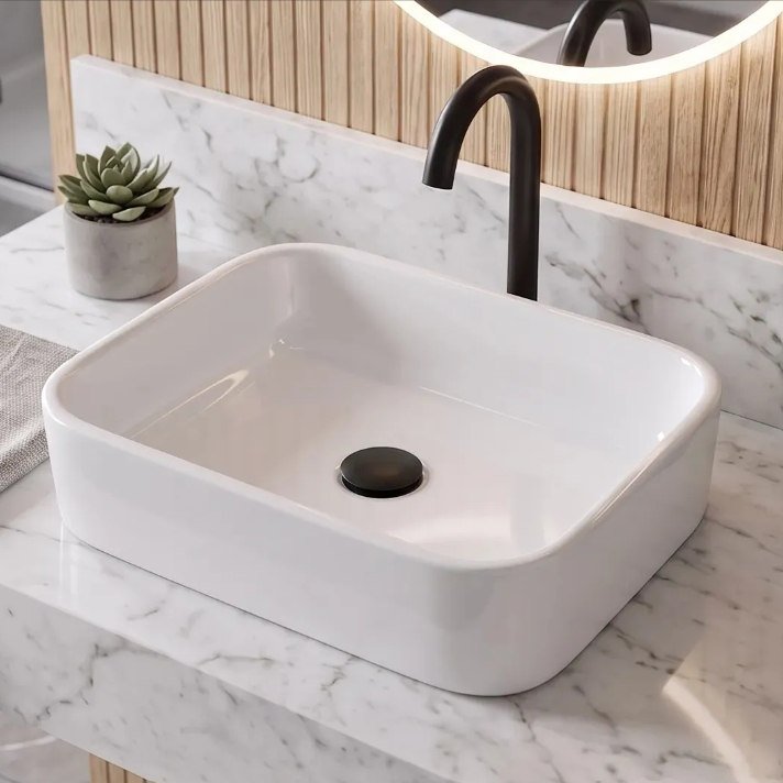 Cuba Para Banheiro Lavabo Rectangular De Apoio Sobrepor Branco Brilhante