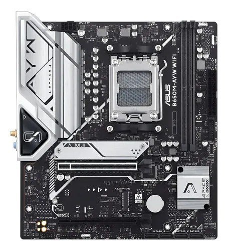 Placa Mãe Asus B650m Ayw Wi-fi B650 Amd Am5 Ddr5 Matx Preto Cinza-escuro