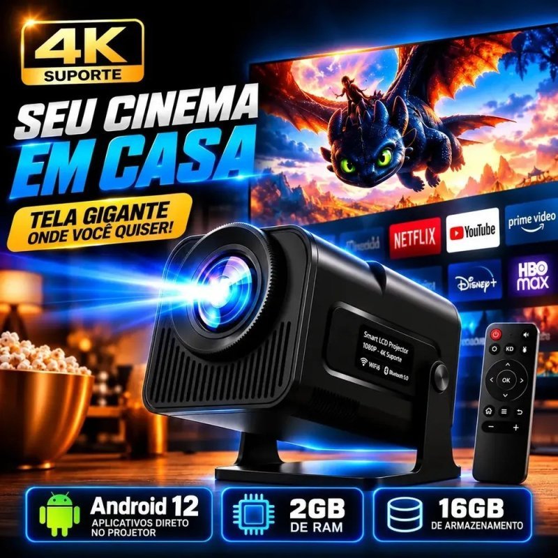 Projetor Vlx Hy320 Mini 4k Wi-fi Preto Bluetooth Android Preto 127/220v