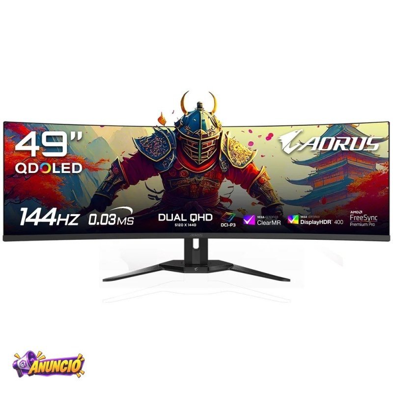 Monitor Gamer Gigabyte Aorus QD OLED 49 Dual QHD 144Hz 0.03Ms Freesync Premium Pro HDR 400 USB C Altura Ajustável Som Integrado CO49DQ-SA