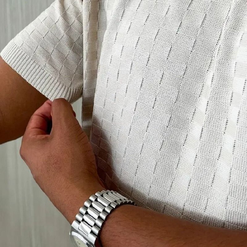 Camiseta Masculina Manga Curta Xadrez Tricô Leve Elegante (P ao GG)