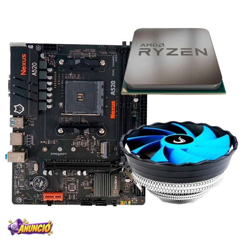 Placa Mae Husky Nexus A520 Processador Amd Ryzen 5 5500F Air Cooler Gamer Rise Mode X2