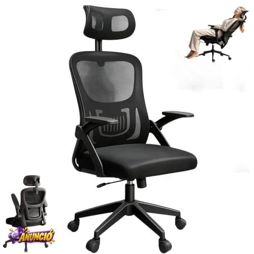 Cadeira de Escritório Ergonômica Preta Mesh Reclinável, Suporta 150Kg