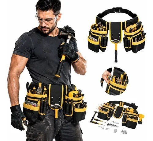 Cinto Bolsa De Ferramentas Profissional Ajustável 26 Bolsos Amarelo