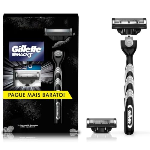 Kit de Aparelho de Barbear Gillette Mach3 Carbono, 2 Refis