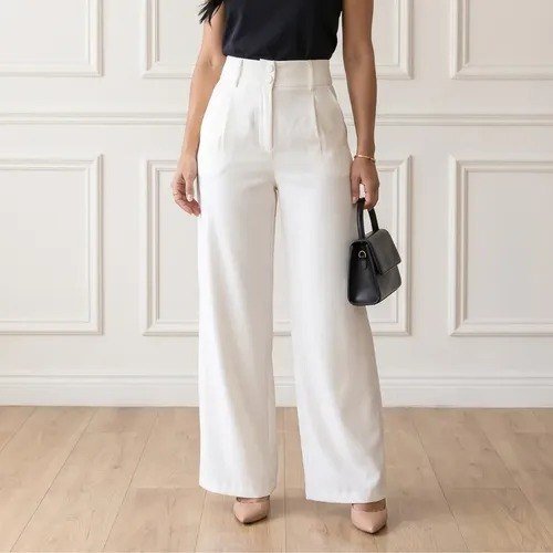 Calça Wide Leg Alfaiataria Social Pantalona Cintura Alta