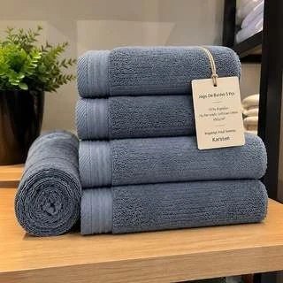 Jogo De Banho 5 Pçs 100% Algodão Fio Penteado Softmax Unika 450g/m² Imperial Azul Sereno Karsten