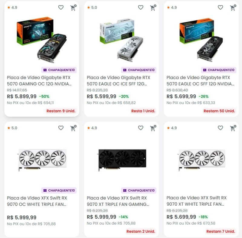 10% OFF em Placas de Vídeo