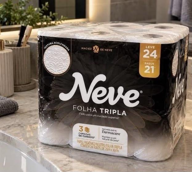 24 Rolos de Neve Papel Higiênico Folha Tripla + Frete Grátis