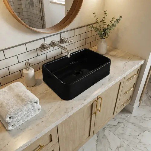 Cuba De Apoio Plástico Polietileno Banheiro Ou Lavabo Torino Preto Brilhante