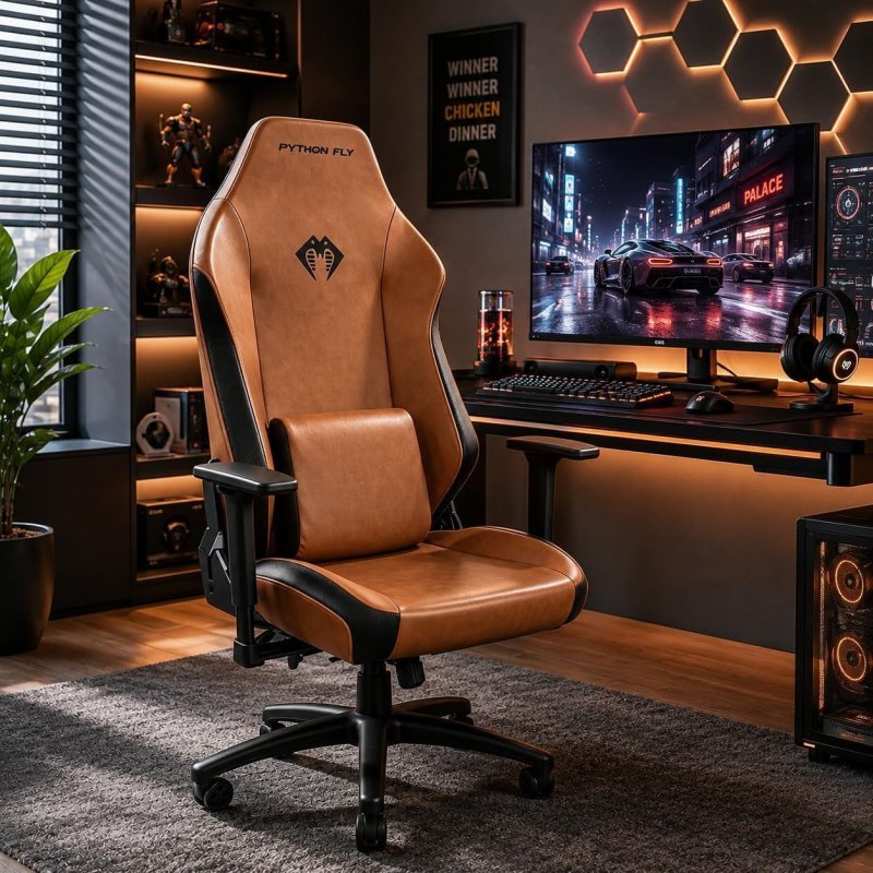 Cadeira Gamer Python Fly Reclinável até 155°, Apoios de Braço 3D, Assento Extra Largo – Marrom