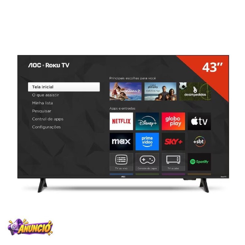 Smart TV 43 polegadas 43S5155 78G Full HD LED Wi-Fi Roku TV Dolby Audio AOC