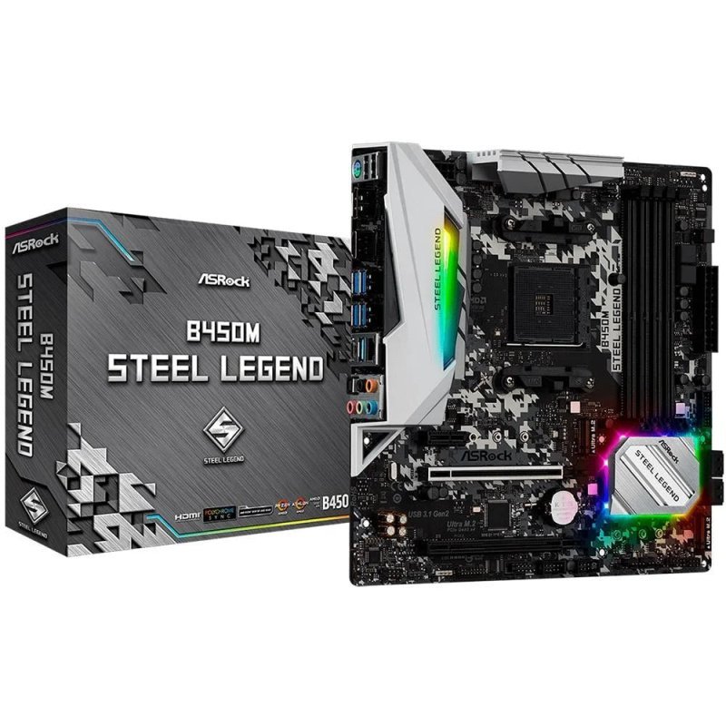 Placa-Mãe ASRock B450M Steel Legend AM4 DDR4 M-ATX com 2 Slots M.2
