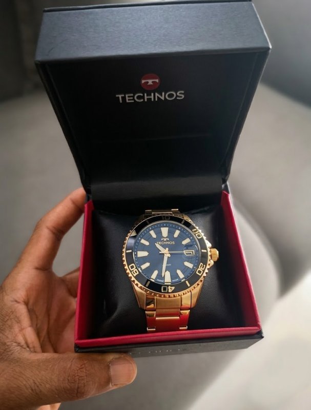 Relógio Technos Masculino 2415EI/1P Acqua 45 Milímetros Todo em Aço Inoxidável Dourado Prova D´Agua 150m com Calendário
