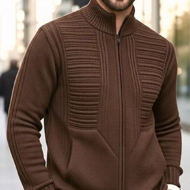 Jaqueta Masculina Preta Lã Tricot Inverno Com Bolso E Zíper (P ao GG)