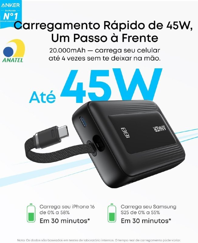 Anker Zolo Power Bank 20.000mAh Turbo 45W, Carregador Portátil