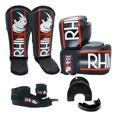Kit Muaythai Kickboxing - Luva Boxe Caneleira Bandagem Bucal