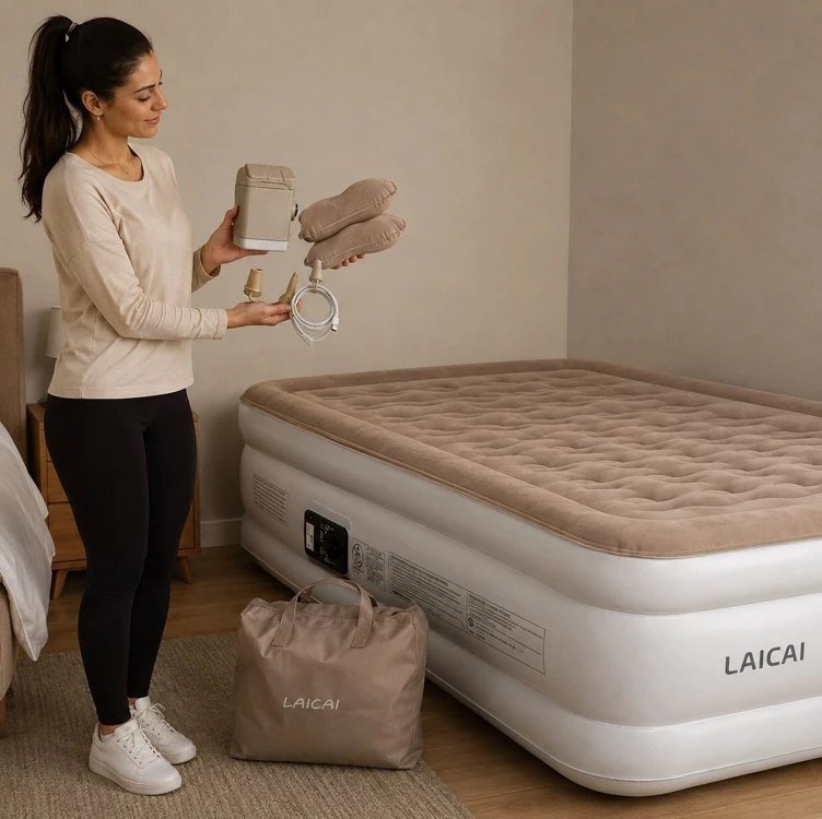 Ecozendsy Colchão Inflável Casal Queen Size com Bomba Elétrico Recarregável Embutida Portátil 203x150x45cm