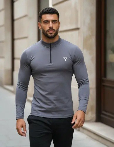 Camisa Térmica Masculina Segunda Pele Manga Longa Com Zíper Cinza G