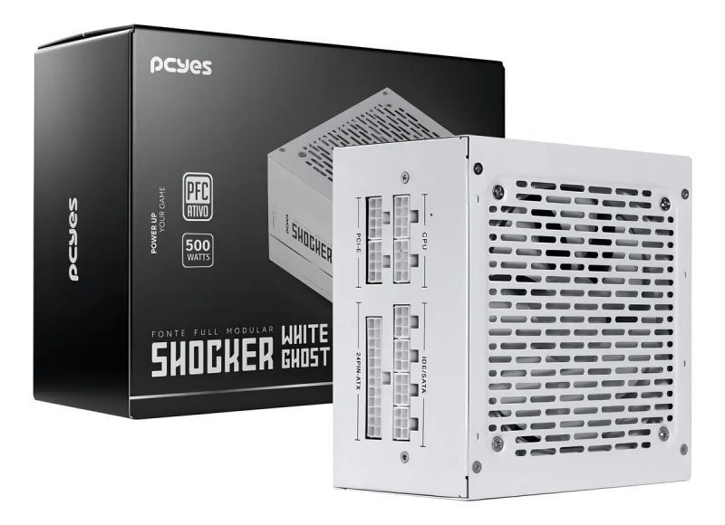 Fonte Gamer Pcyes Shocker Full Modular 500w White Ghost Cor Branco
