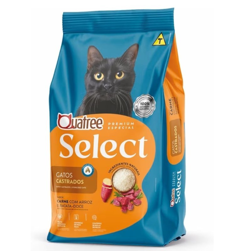 Raçao Quatree Select Gatos Castrados Carne 10,1kg