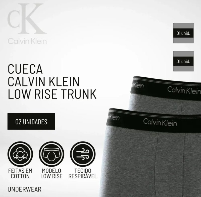 Kit 2 Cuecas Calvin Klein Boxer Low Rise Trunk Cotton Adulto