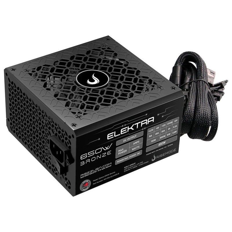 Fonte Gamer Rise Mode Elektra, 650W, Bronze, Pfc Ativo, Preto