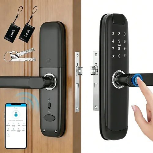 Fechadura Eletronica Digital Com Biometria Senha Tuya App Preto