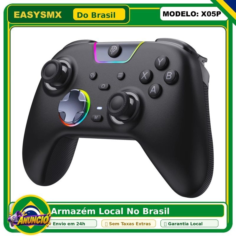 Controle Sem Fio EasySMX X05 Pro RGB, Hall Effect, Botões Programáveis, Conexão Tri Mode, 1000hz & 1000mAh