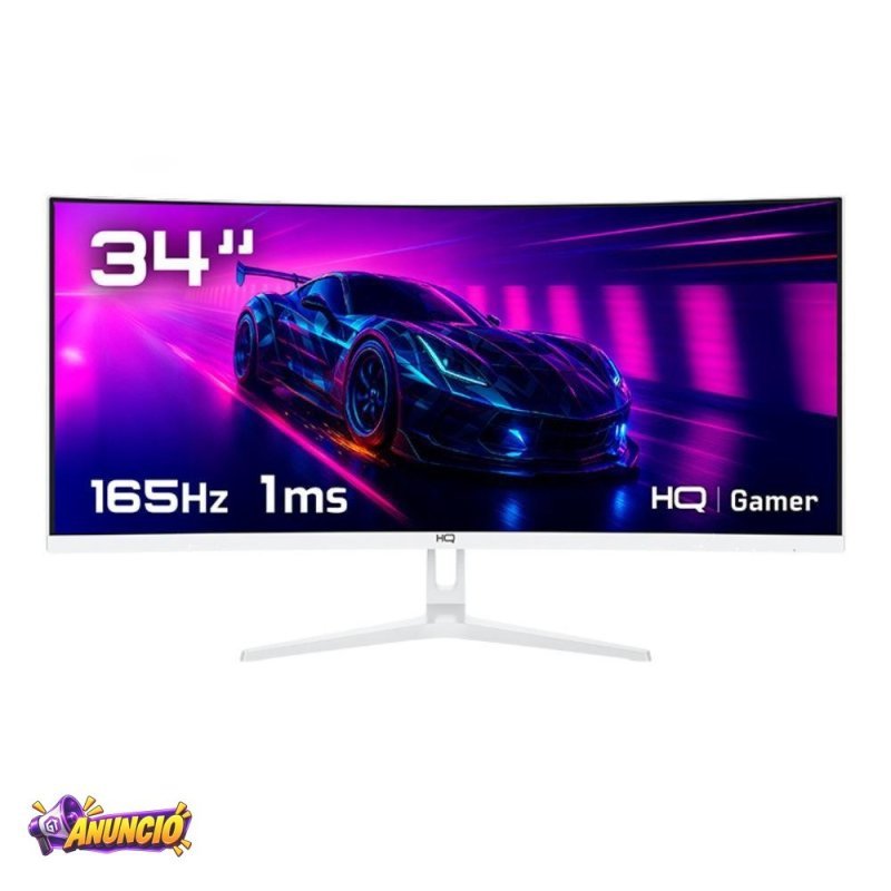 Monitor Gamer 34" Curvo Branco 1ms, 165Hz, UltraWide (QHD) - 3440x1440 AMD FreeSync, HDMI, DP, HQ Premium HQW34C16