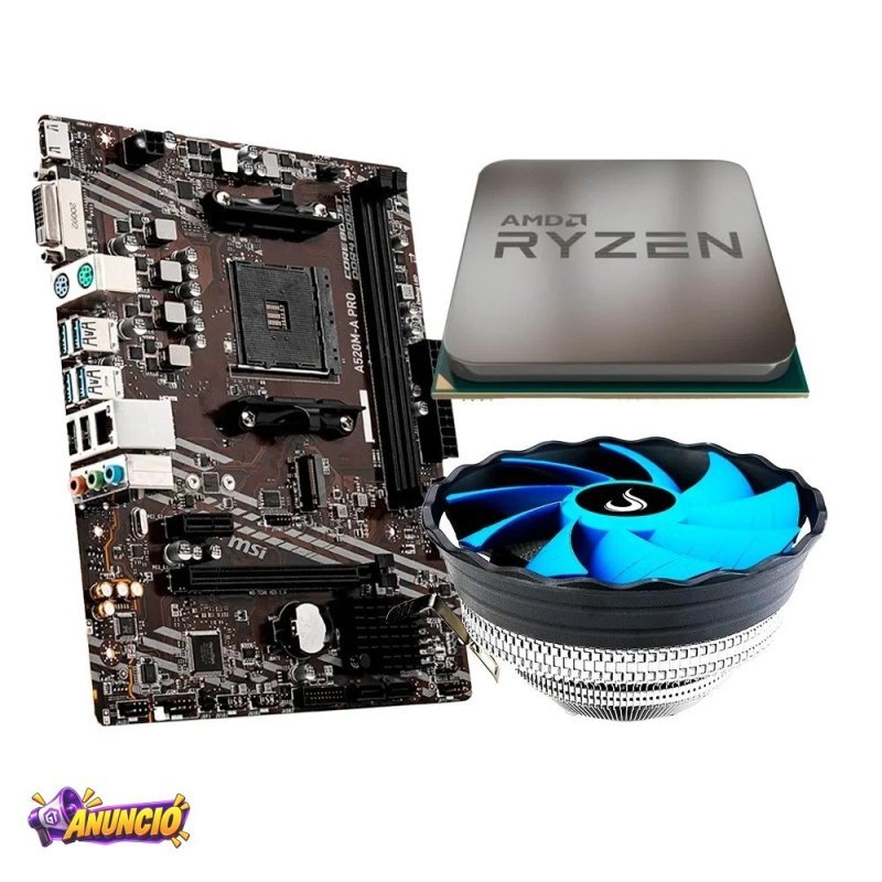 Placa Mae Msi A520M A Pro Processador Amd Ryzen 5 5500F Air Cooler Gamer Rise Mode X2