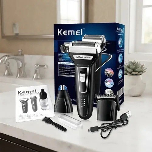 Máquina de aparar Barba E Pelos Barbeador 3 Em 1 Recarregável Bivolt Km6558 Preto