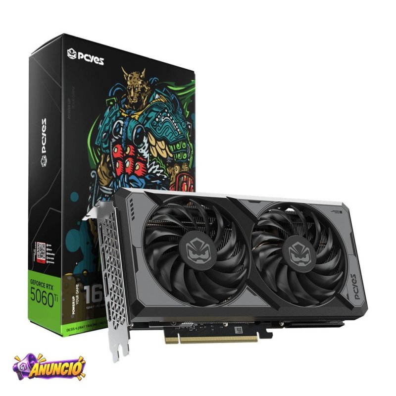Placa de Video NVIDIA GeForce RTX 5060 Ti 16GB GDDR7 128BITS Dual Fan PVRTX5060TIB2F16G - PCYES