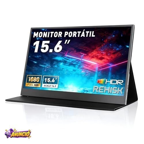Monitor Portátil IPS 15.6" Full HD 1080p, Ultrafino, USB-C/HDMI, Capa Inteligente e Alto-falantes - Extensor de Tela para Laptop e Viagem