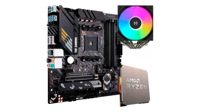 Placa-Mãe Asus Tuf Gaming B550m-Plus, mATX, Ddr4 + Processador Amd Ryzen 7 5700x + Air Cooler Mach1 Wind 6 heat pipes