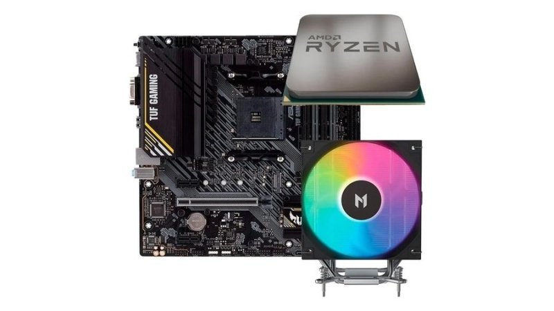 Kit Upgrade Placa-Mãe Asus Tuf Gaming A520m-Plus Ii + Processador Amd Ryzen 5 5500F + Air Cooler Mach1 Artic