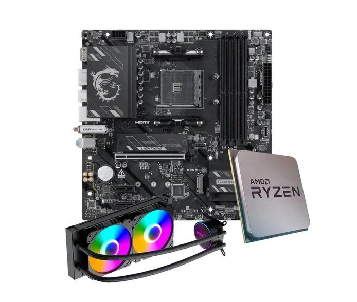 Placa-Mãe MSI B550M Gaming Plus WiFi6E + Processador AMD Ryzen 7 5700X + Water Cooler MACH1 Logic, RGB, 240mm