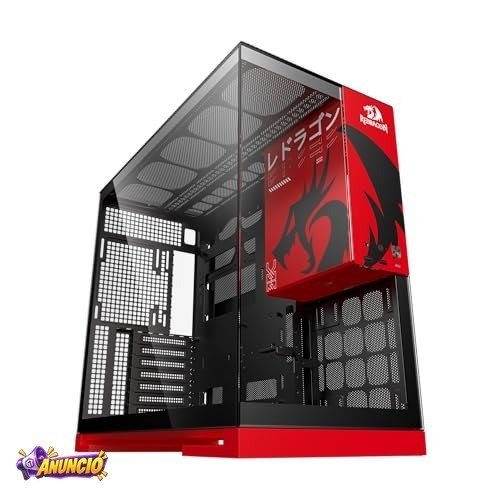 Gabinete Gamer Geometric Future Model 5 Redragon Spec Preto e Vermelho ATX Sem Fans