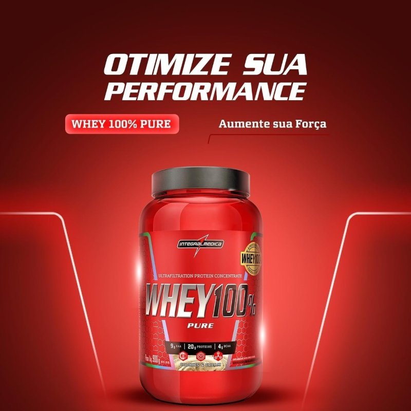 Integralmédica - Whey Protein Concentrado Cookies and Cream 100% Pure - 20g - Pote 900g