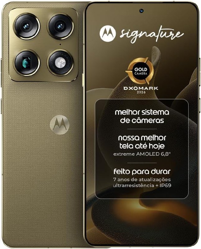 Smartphone Motorola Signature 5G, 512GB, 12GB RAM, 3 Câmeras de 50MP, Tela Extreme AMOLED – Verde-Oliva