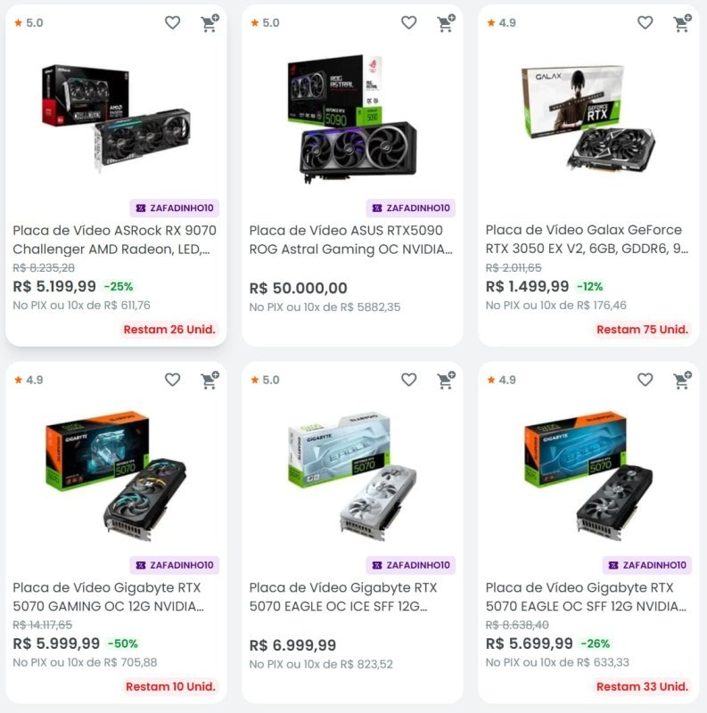 10% OFF em Placas de Vídeo