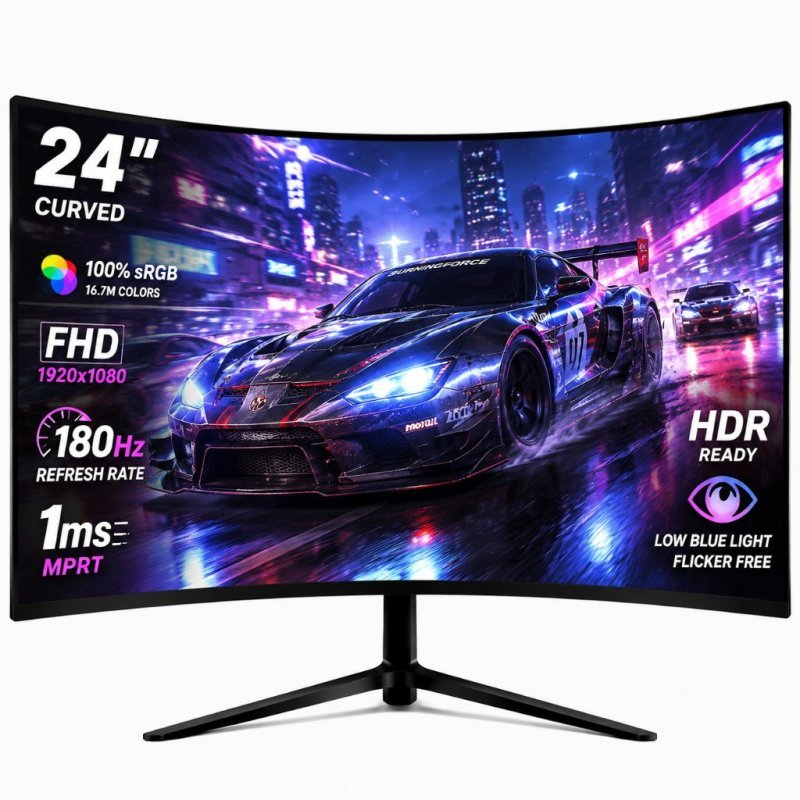 Curva Monitor Gamer 24/27" FHD 180Hz IPS 100% sRGB Leve e VESA Alto-Falante Integrado