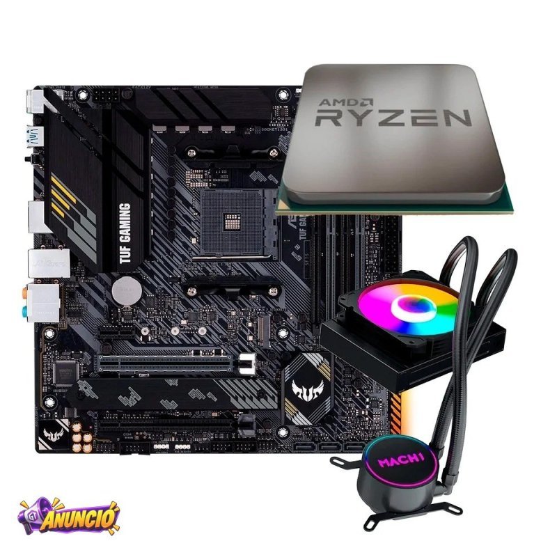 Placa Mãe Asus Tuf Gaming B550M Plus Processador AMD Ryzen 7 5700X Water Cooler Mach1 Logic