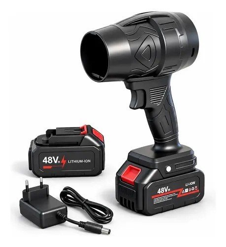 Soprador Turbo Portátil Quicko 48V 1050 W com 2 Baterias de 2 Ah 210 km/h Preto