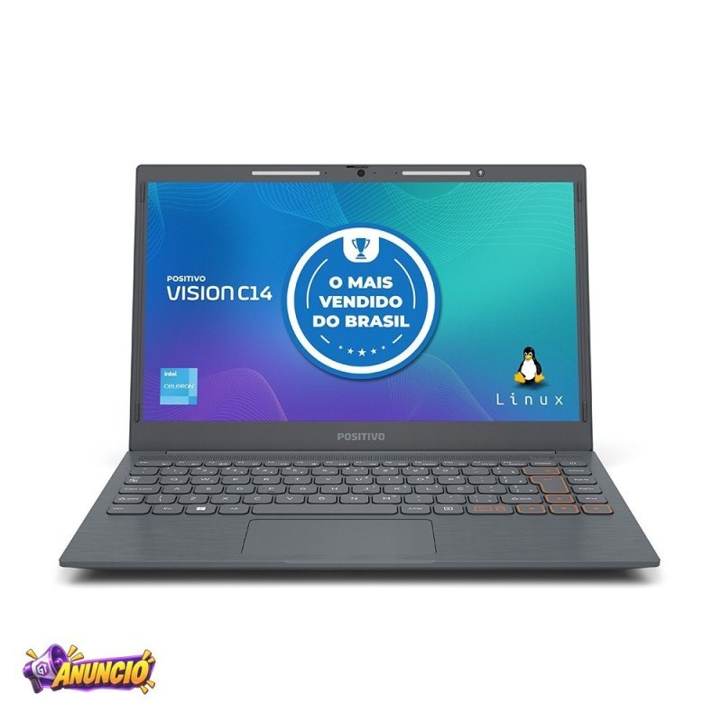 Notebook Positivo Vision C14 Intel® Celeron® Linux 8GB RAM 256GB 14.1” LED HD Lumina BAR - Cinza