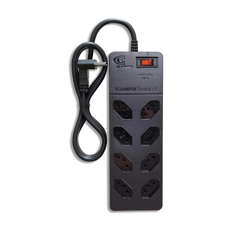 Filtro de Linha com Protetor de Surto Dps iCLAMPER Energia 8 Tomadas 3 Pinos 10 Amperes com Tecnologia Lcf Anti Raio Cor Preto