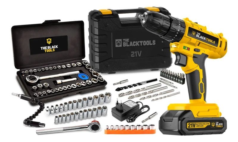 Furadeira S/ Fio Bateria 21v 35nm Bivolt 40 Pçs Ferramentas Amarelo E Preto Bivolt